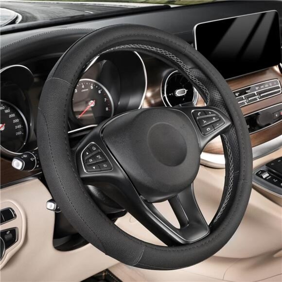 Direct Car Steering Wheel Cover Universal Standard Size 14.5-15 inch, Black - Picture 2 of 7